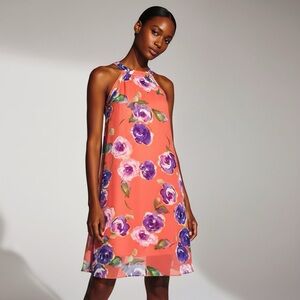 Vintage Betsey Johnson women’s Coral Floral Halter Swing Dress Size 4